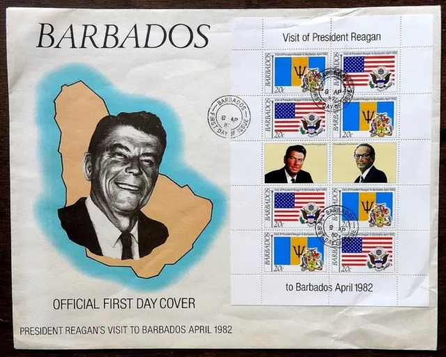 Barbados 1982 Ronald Reagan Visit Flags sheet on FDC