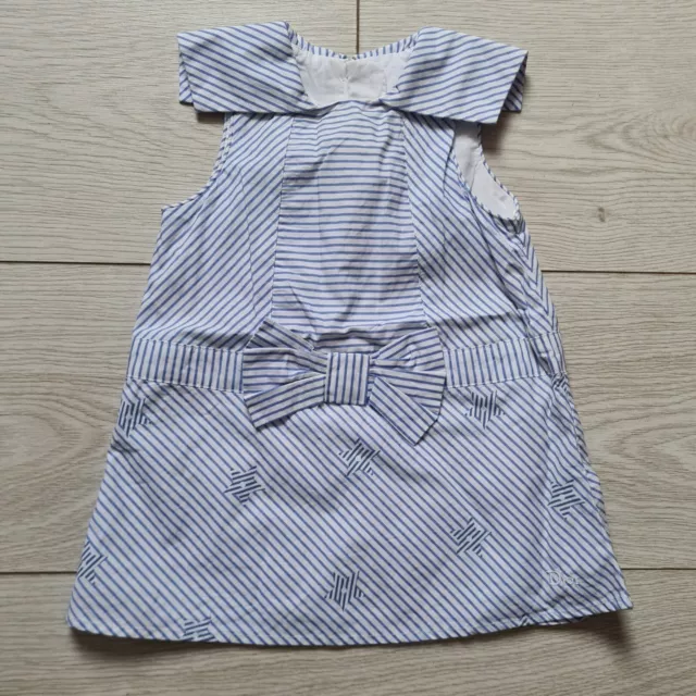 Baby Dior Mädchen Blau Weiss Nautisch Streifen Sterndruck Schleife Detail Kragen Kleid 9M
