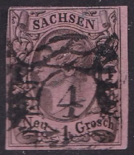 SACHSEN 1851 -- Ank9,  1 Neugroschen schwarz a.rosa  ○ mit Lorbeerkranzstemp ...