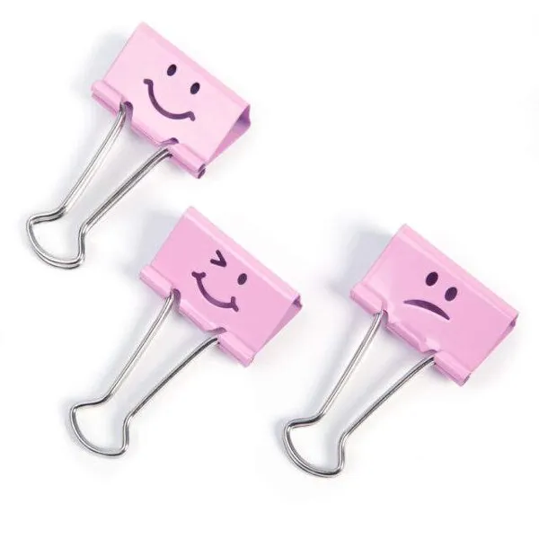 Foldback-Klammern, (B)19 mm, rosa, Emoji, Packung mit 20 Klammern