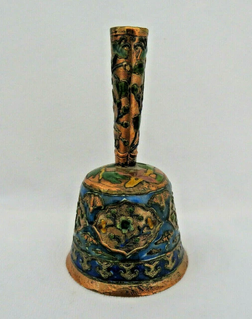 Antique Chinese Enamel Bell with Waterlilies & Bats