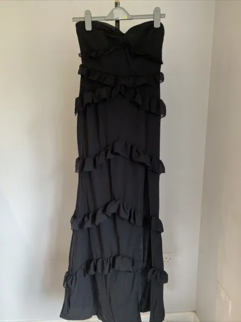 NEW PRETTY LITTLE Thing Black Velvet Drape Wrap Bandeau Maxi Dress