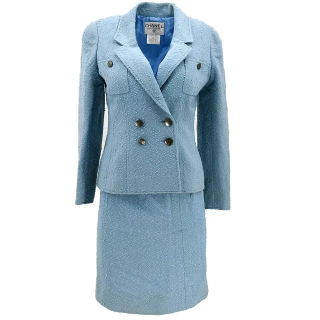 Chanel Setup Suit Jacket Skirt Light Blue 97C #38 122137