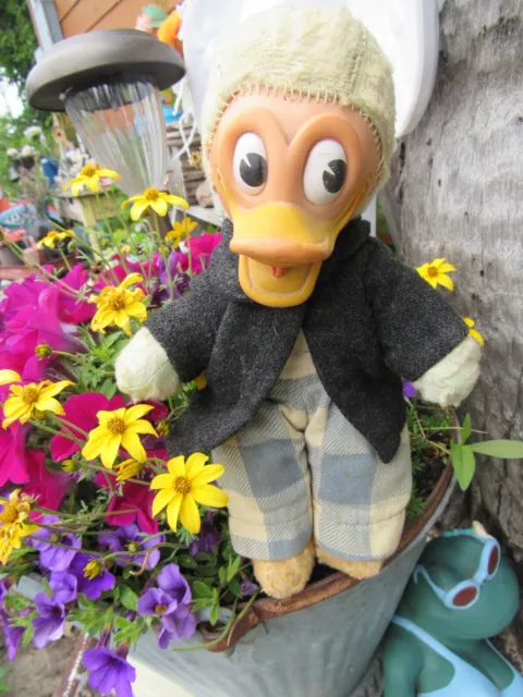 Vintage Rubber Face Plush Duck Dressed Doll Rushton Gund Teddy Bear Rare Toy 10"