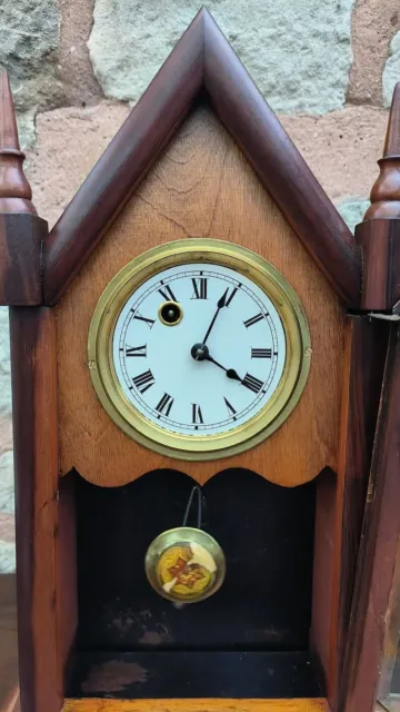Antique Wood Steeple Shelf Mantel Clock 8Day Striking American 1890 Key Pendulum