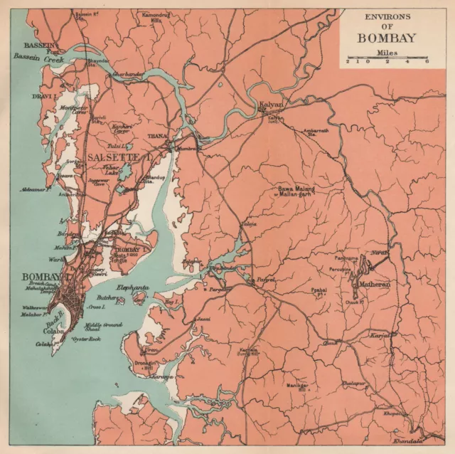 INDIA. Bombay (Mumbai) environs. Maharashtra. Salsette Matheran Kalyan 1929 map