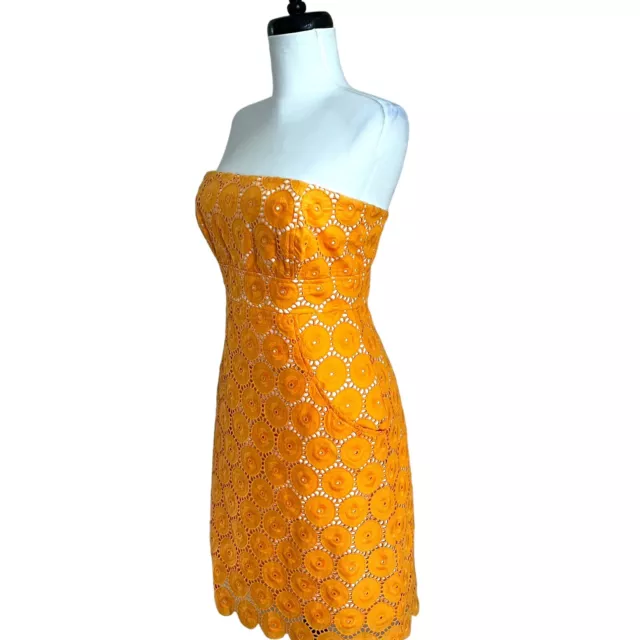 Shoshanna Eyelet Lace Strapless Mini Dress Tangerine Orange Cotton Lined Size 2