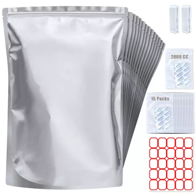 15 Pack 5 Gallon Mylar Bags with Oxygen Absorbers - 10.5 Mil Mylar Bags for F...