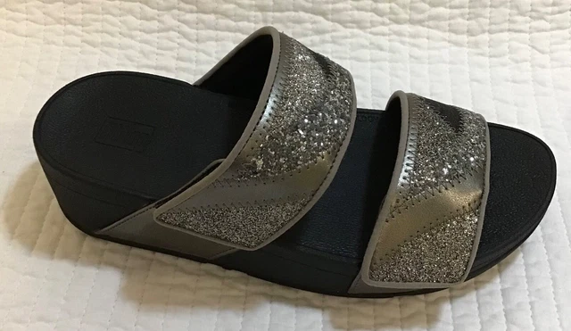 FITFLOP NIB MINA OMBRÉ GLITTER PEWTER GREY SLIDE 2 STRAP SANDAL Size 5 2