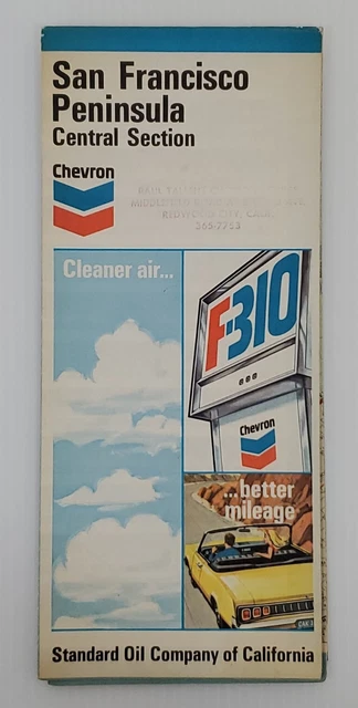 Vintage 1972 CHEVRON SAN FRANCISCO Peninsula - Central Section Map