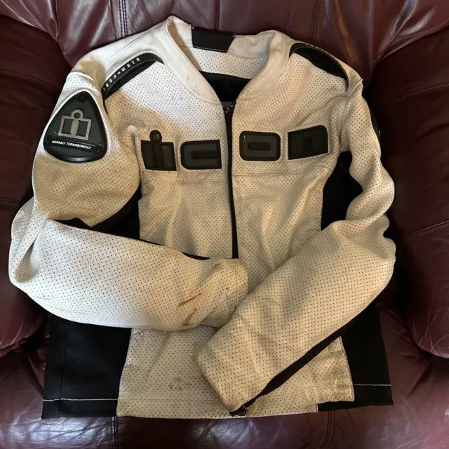 Icon Accelerant White Leather Motorcycle Jacket Medium