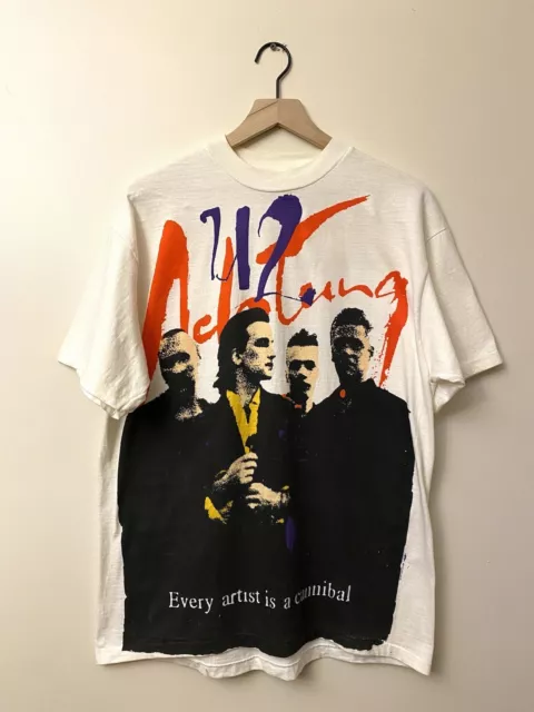 Vintage U2 Achtung 1991 Baby Zoo TV Tour White Band Concert AOP T Shirt Large