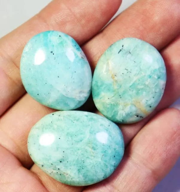 3pcs Natural Polished Amazonite Quartz Crystal Stone Palm Reiki Madagascar
