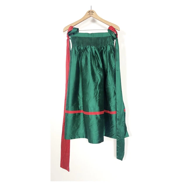 VTG green and red silk dirndl apron folk country Heidi Octoberfest German Alpine