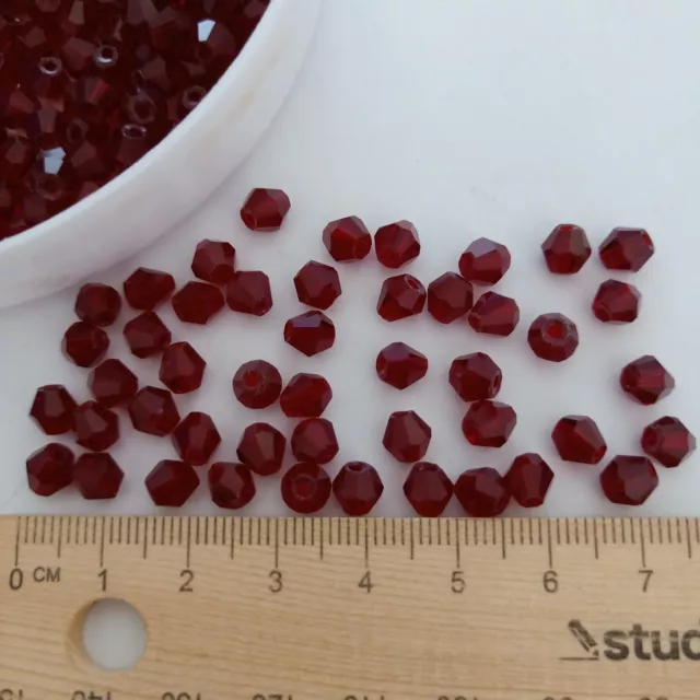 48pcs 6mm Dark Red Siam Bicone Crystal Glass Beads Christmas AUS Free Postage A