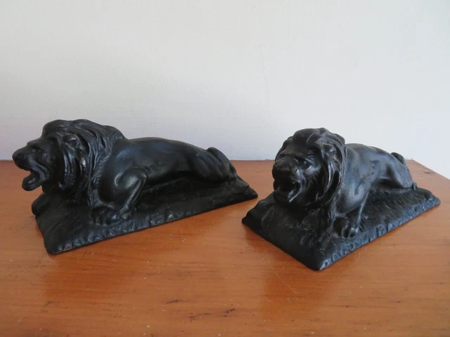 Vintage Metal Pair of LIONS Paperweight Figurine Nickel Plated Brass Cast Iron?