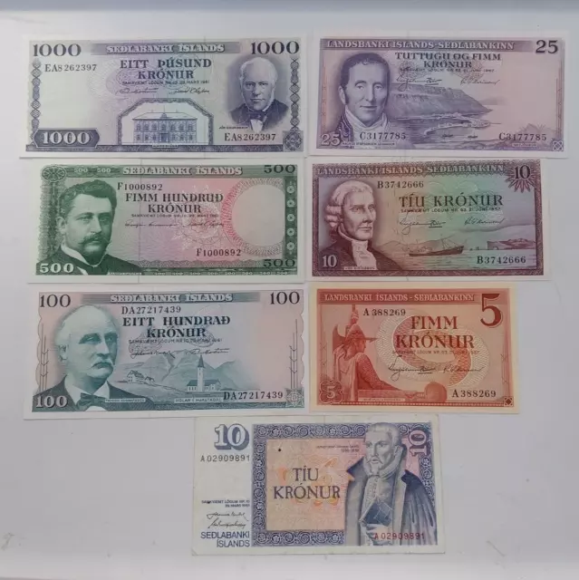 ICELAND Lot of 7 Banknotes 1961 & 1957