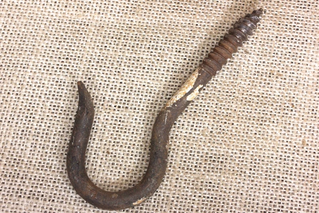 old hanging Plant Hook wash line hanger 4 5/8 x 5/16” rustic vintage paint 3