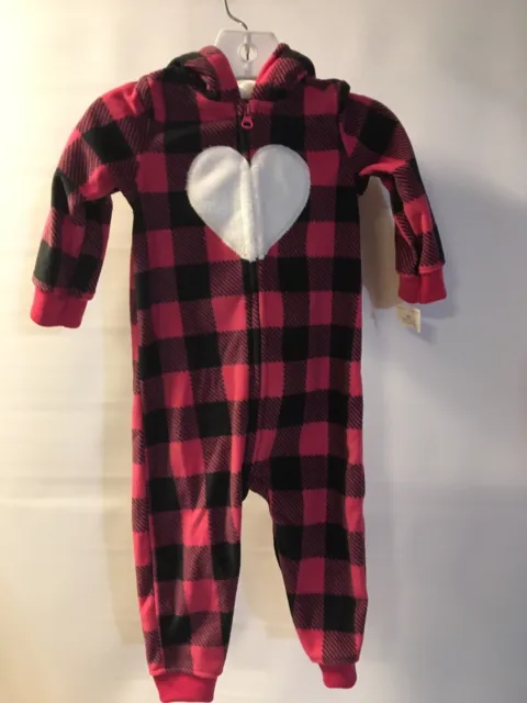 Carter's pink and black plaid Soft Fleece Jumpsuit Girls Baby Size 12 months
