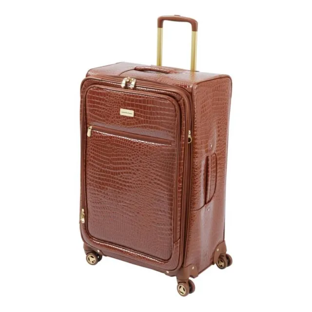 Samantha Brown 30" Spinner Luggage Durable Croco-Embossed PVC - Chestnut Brown