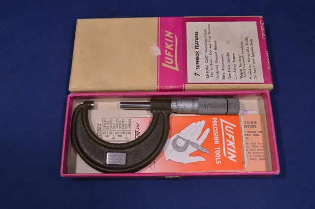 Lufkin Micrometer Chrome Clad 2",1912,W/ Box & Instructions,Chart