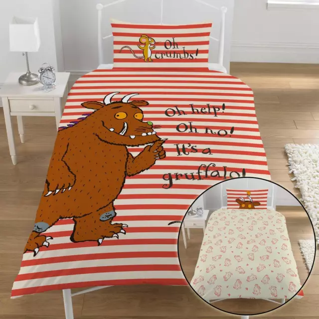 Gruffalo Oh Help Junior Duvet Cover Set Toddler Cot Bedding Reversible Stripes