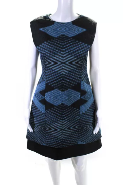 Derek Lam Women's Sleeveless Crew Neck Abstract Sheath Dress Blue Size M