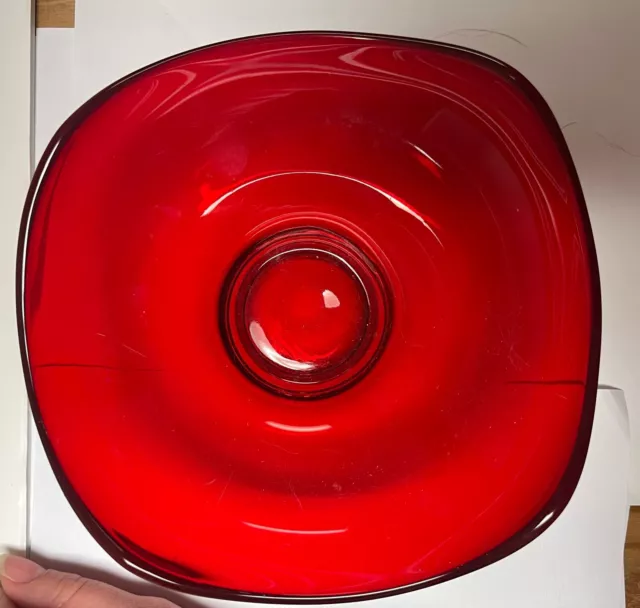 Vintage Viking Epic Ruby Red Art Glass Bon-Bon Bowl Scalloped Edge 6” Diam MCM 3