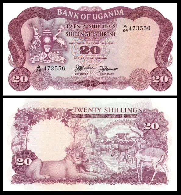 Uganda 20 Shillings 1966 P 3 Unc Lion Zebra Gazelle