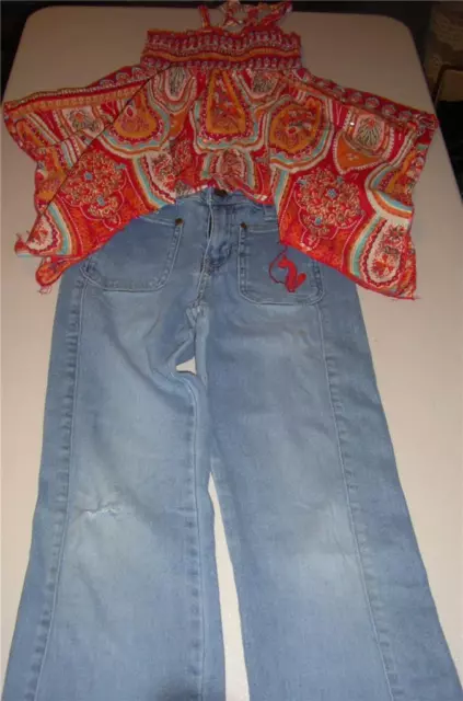 Baby Phat Red Cat 8 Jeans Mary Kate Ashley Boho Asymetrical Shirt Tank Top 7/8