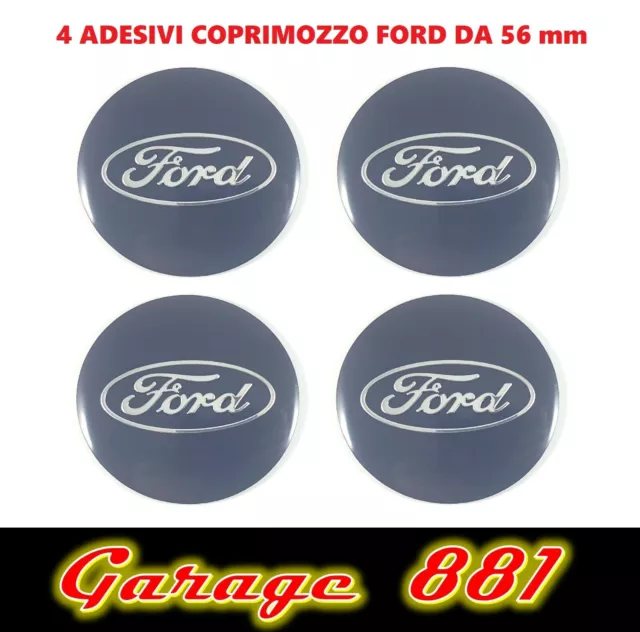 ADESIVI COPRIMOZZO FORD BLU DA 56 mm FIESTA FOCUS MONDEO KA ECOSPORT 4 pezzi