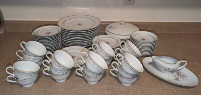 Royal Swirl Fine China - Japan: Rose Teacups Saucers Plates & Bowls - Set of 70