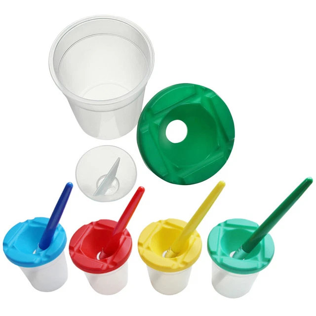 Gobelets De Peinture Avec Couvercle - Lot De 4 Couleurs Avec Pinceaux - Anti-Déversement, Étanche - Pour Enfants - 4