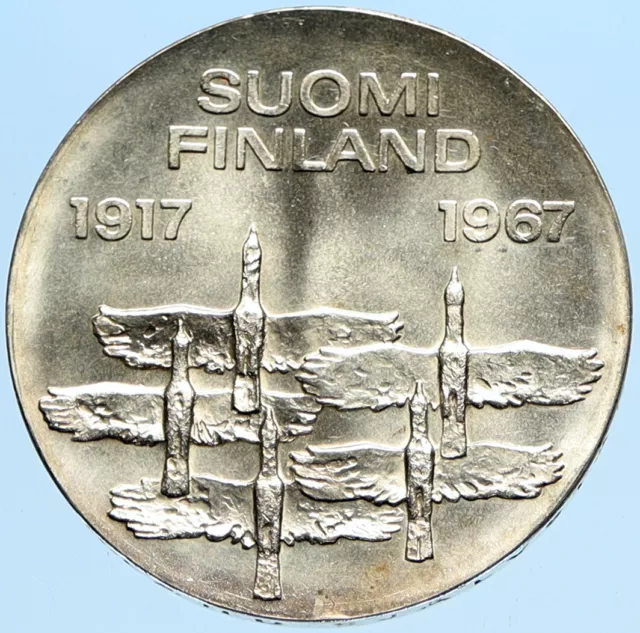 1967 FINLAND Geese Flying 50Y Independence VINTAGE Silver 10 Markkaa Coin i98010