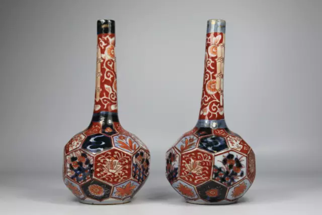 Antique Japanese 19th Century Matched Pair or Imari Vases Flowers 3