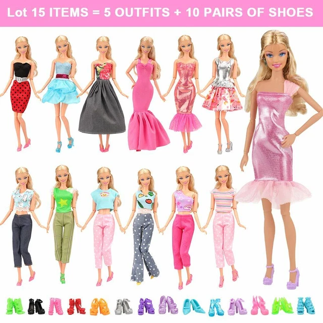 Barbie Doll Dress Sets Fashion Casual Wear 5 Clothes/Outfit 10 Pair Shoes GIFTS