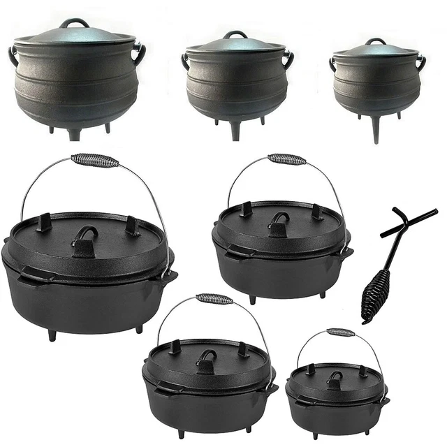 Dutch Oven Set Deckelheber BBQ Feuertopf Kochtopf Gusseisen Schmortopf Kessel