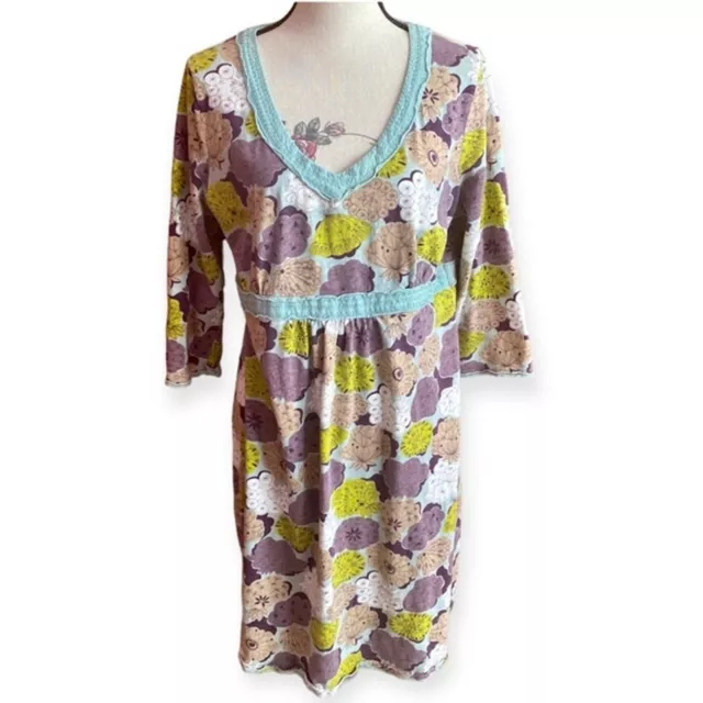 Boden Women’s floral 3/4 sleeve dress 100% cotton purple green Size 14 US 18 UK