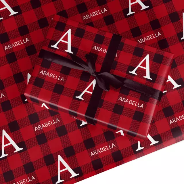 Dyefor Tartan Christmas Personalised Wrapping Paper Name Initial Gift Wrap