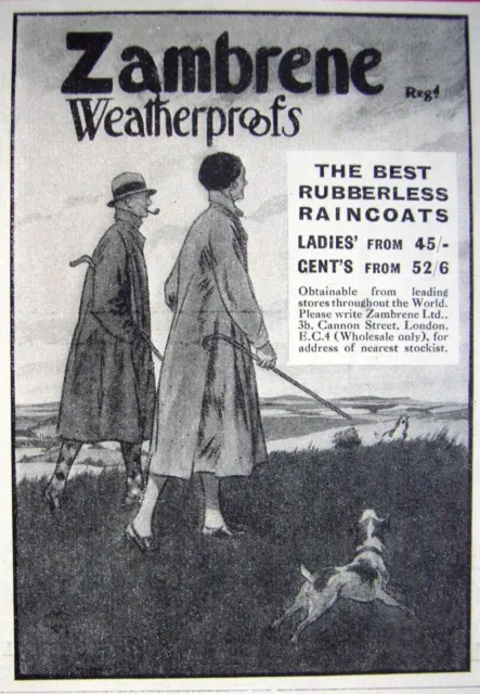 ZAMBRENE Weatherproof Raincoats Art Deco Advert: Original Small 1932 Print AD