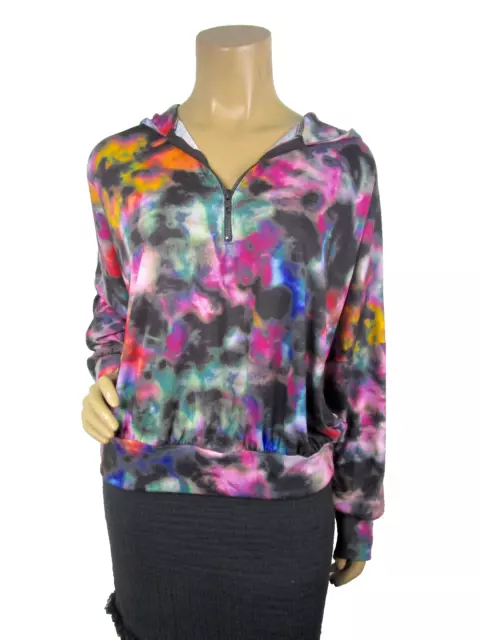 Terez Blurred Lines Hooded Sweatshirt Size M 1/2 Zip Drop Shoulder MultiColor