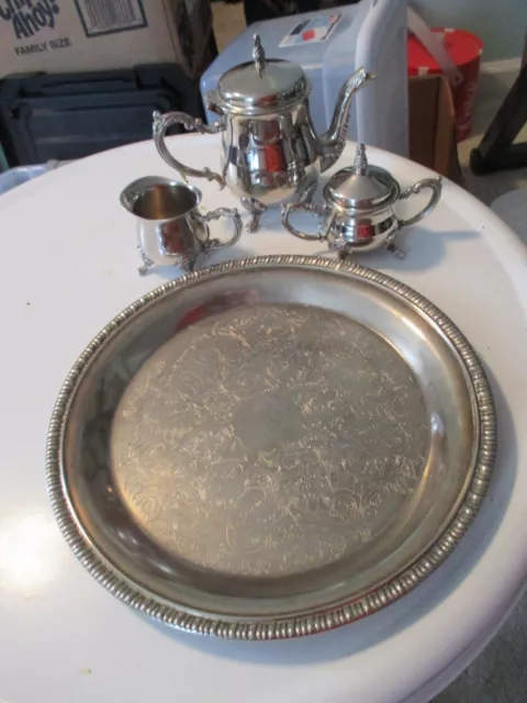 International silver tea set sugar creamer teapot tray silverplate