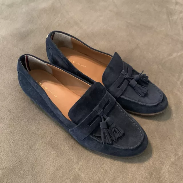 Tommy Hilfiger Women's Tassel Slip-On Suede Shoes Loafers Twsonya 8.5M Navy Blue