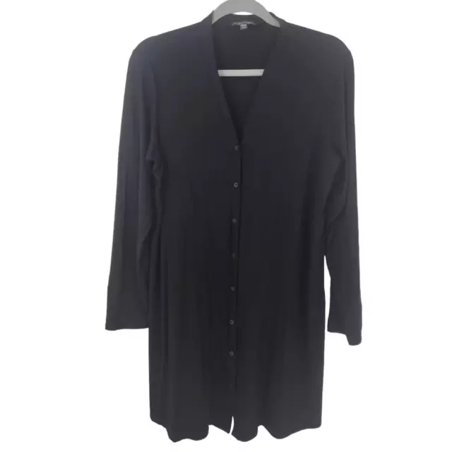 Eileen Fisher Black Button-Up Cardigan Medium Black Long Cardigan