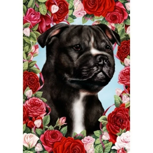 Roses Garden Flag - Black and White Staffordshire Bull Terrier 192311