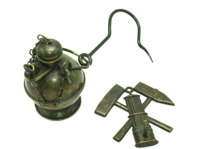 Antike Grubenlampe-Bergbaulampe Frosch Öl Petrolium Bergmann/Steigerlampe Bronze 2