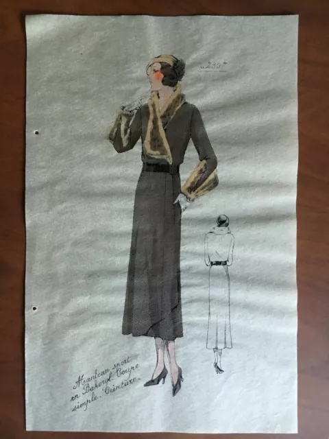 Figurino di moda n° 230 originale anni '30 colorato a mano - E21403