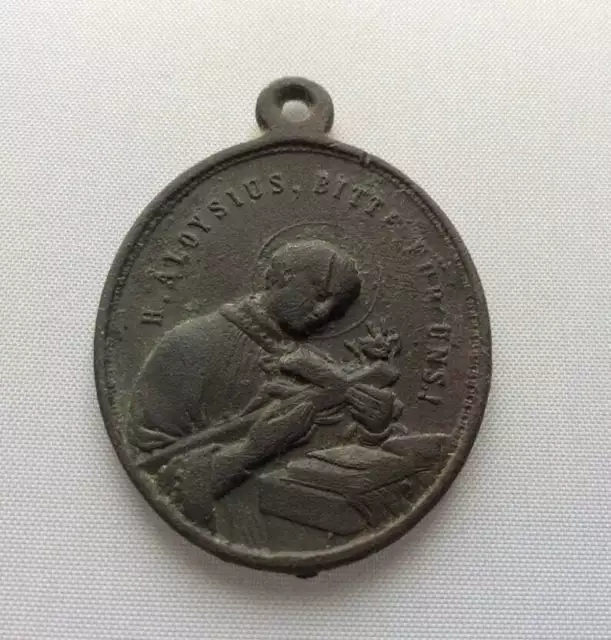 Rare! Antique bronze German religious medallion of St. Aloysius*