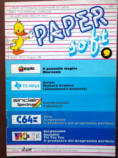 Rivista Paper Soft del 10 Agosto 1984 Jackson Soft Software su Carta Computer