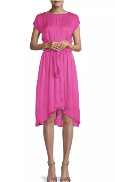 MICHAEL Michael Kors Pleated Hi-Lo Midi Dress Pink Fuschia Cerise, XL, $175